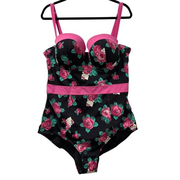 Torrid 2 (2X 18/20) Hello Kitty Roses One Piece Underwire Push Up Bra Swimsuit - Picture 4 of 5